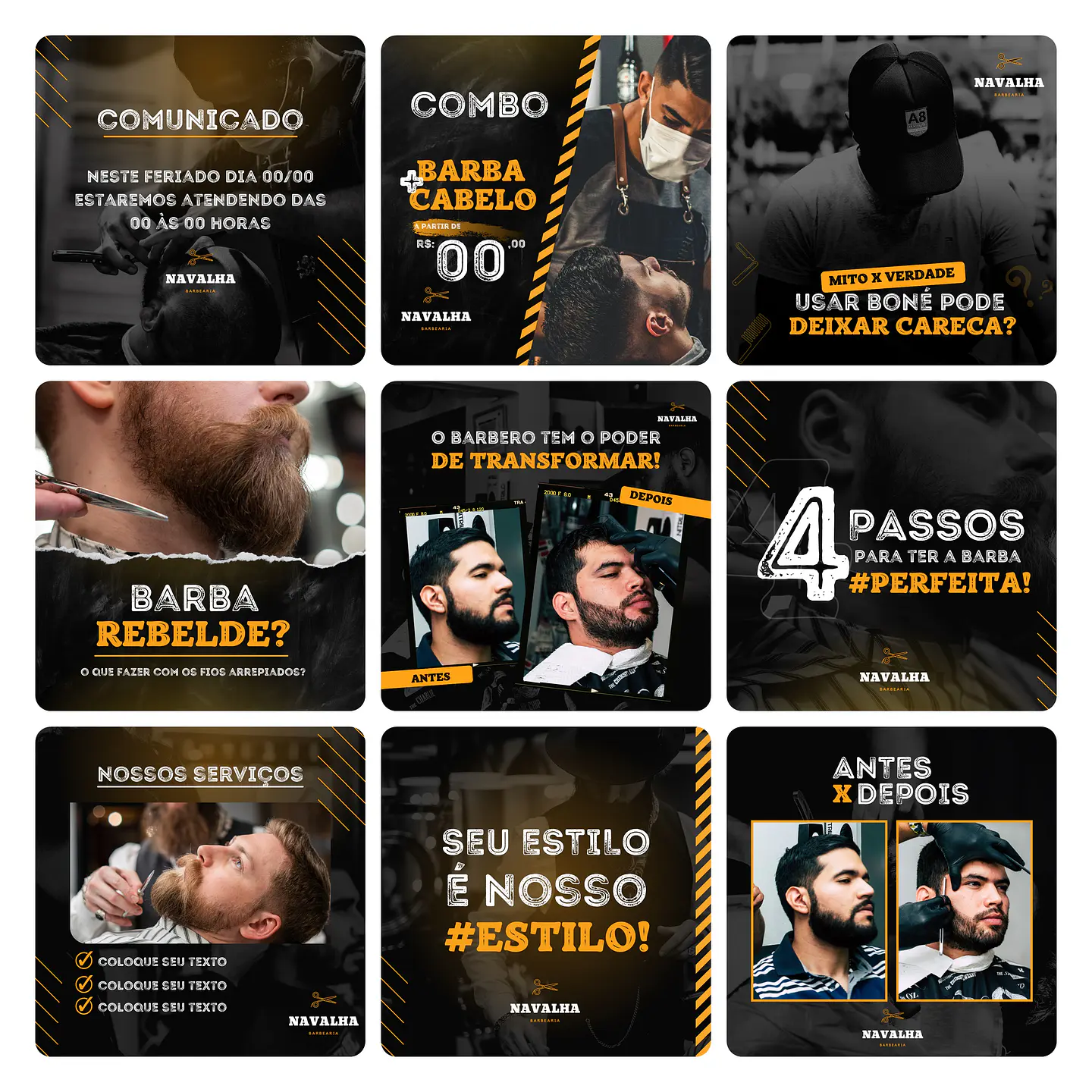 Pack Canva Barbearia Template Editável 30 Artes + Bônus 2