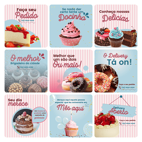 Pack Canva Confeitaria Template Editável 30 Artes + Bônus