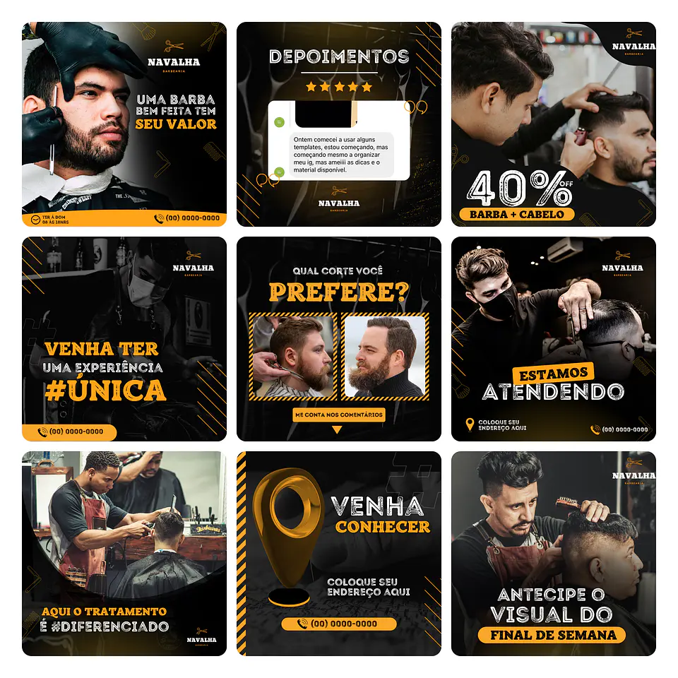 Pack Canva Barbearia Template Editável 30 Artes + Bônus 3