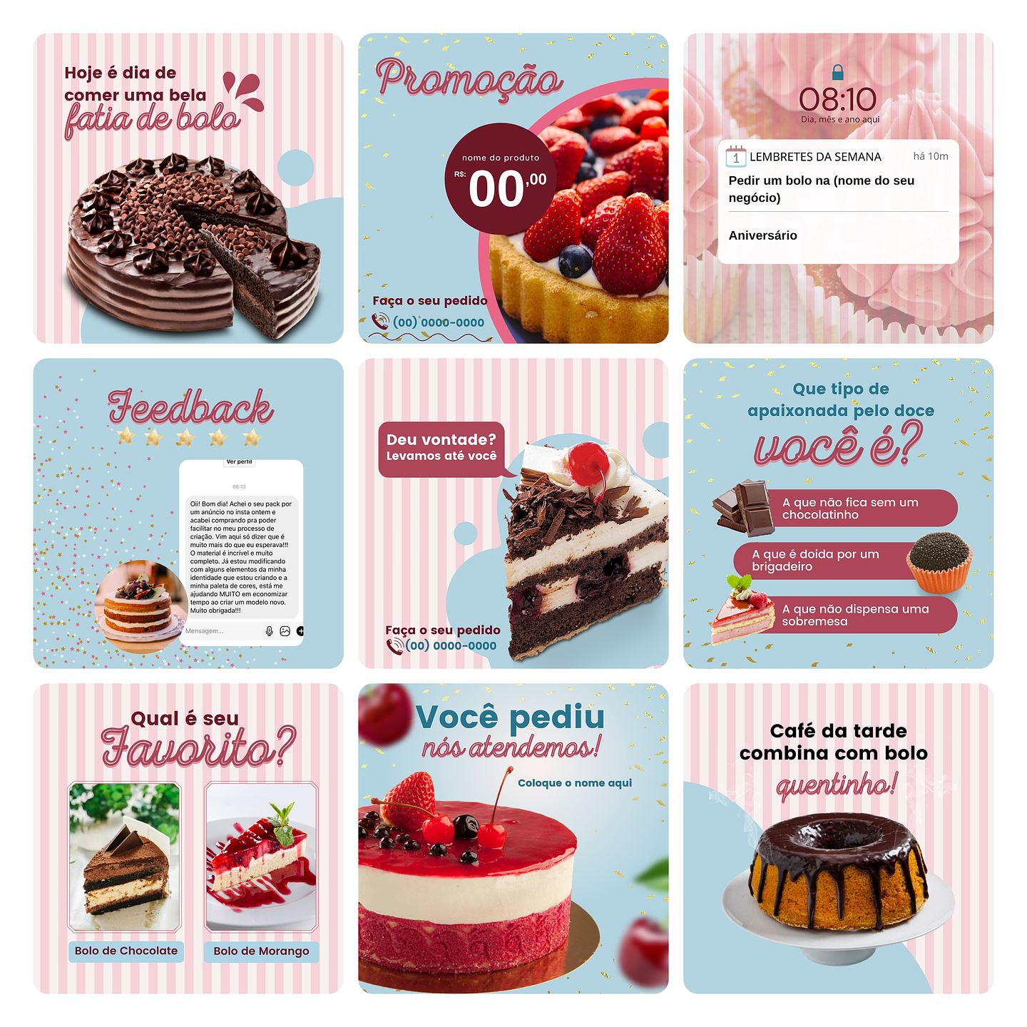 Pack Canva Confeitaria Template Editável 30 Artes + Bônus 2