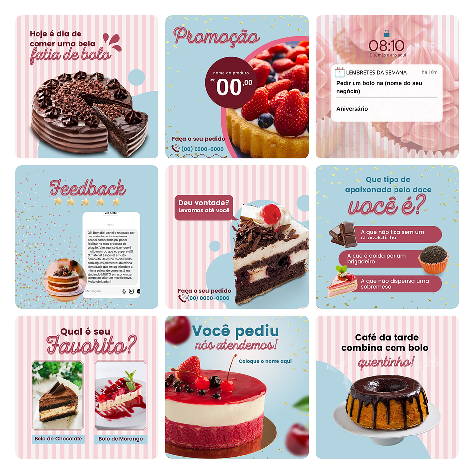 Pack Canva Confeitaria Template Editável 30 Artes + Bônus 2