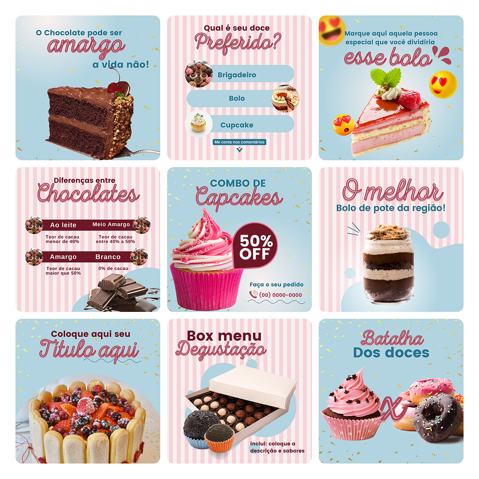 Pack Canva Confeitaria Template Editável 30 Artes + Bônus 3