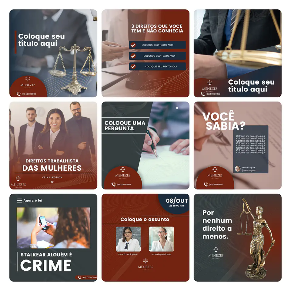 Pack Canva Advogados Template Editável 30 Artes + Bônus 3