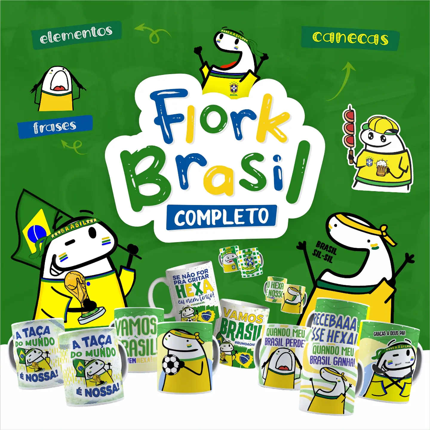 Kit Artes Canecas Flork Brasil Copa do Mundo 2022 Completo 8