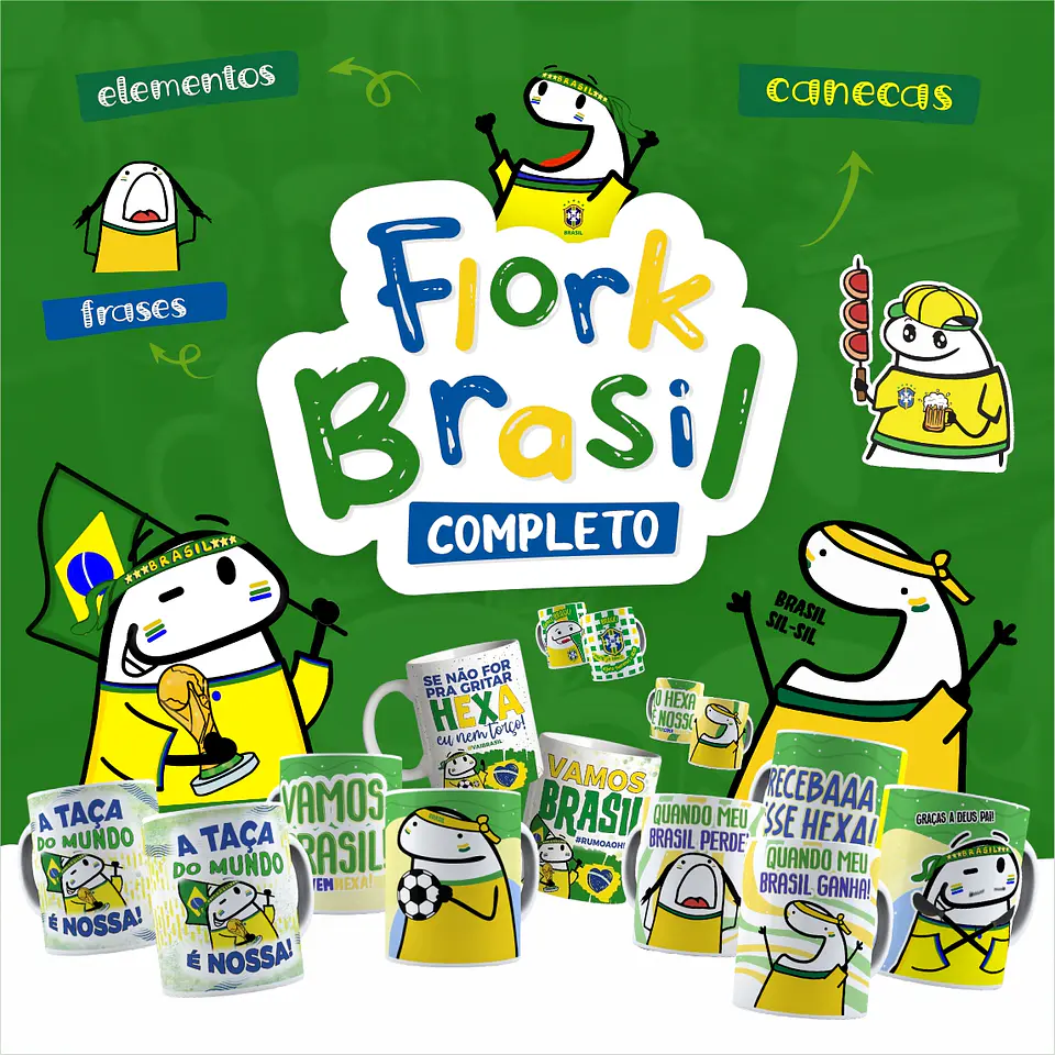 Kit Artes Canecas Flork Brasil Copa do Mundo 2022 Completo 8