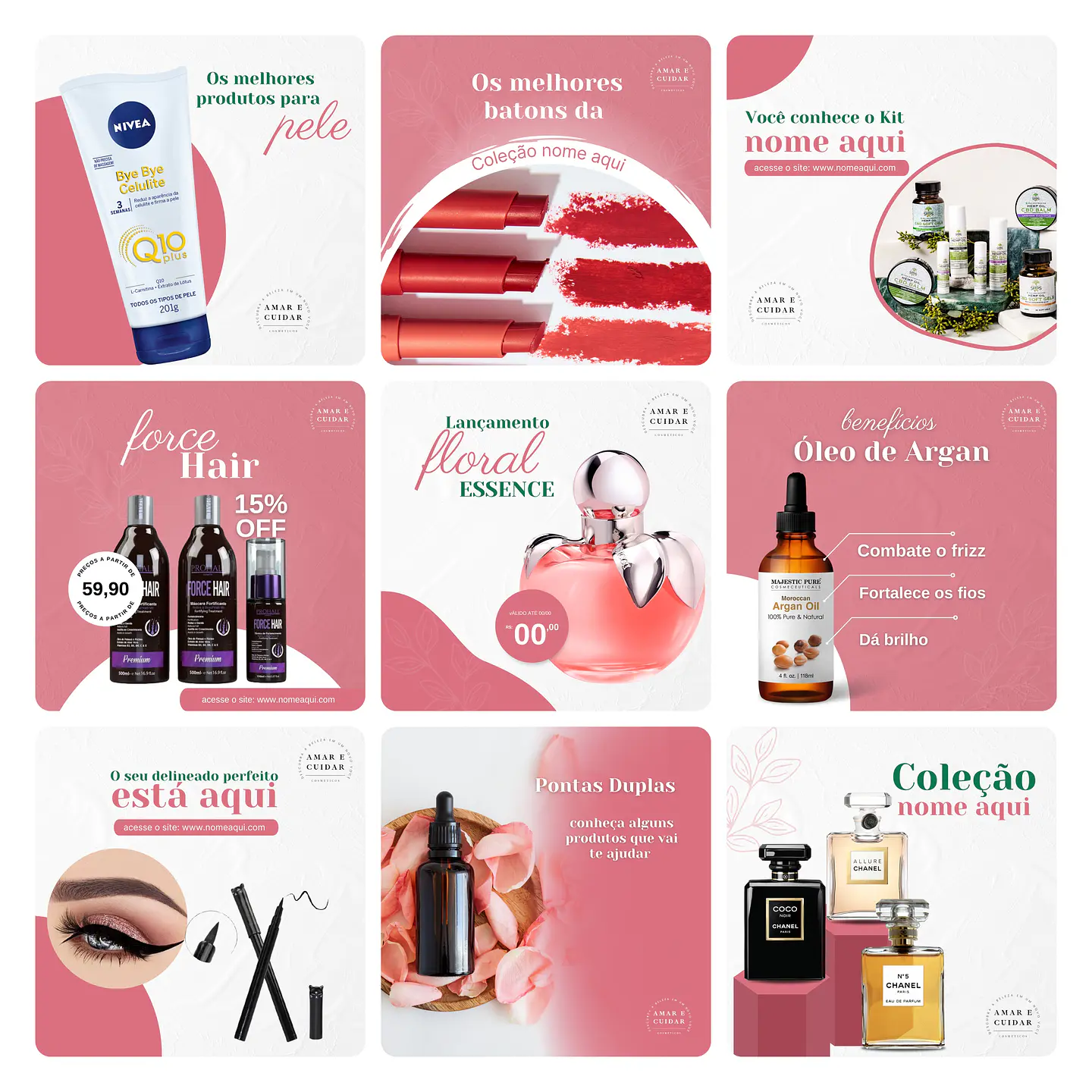 Pack Canva Cosméticos Saúde Template Editável 30 Artes + Bônus 1