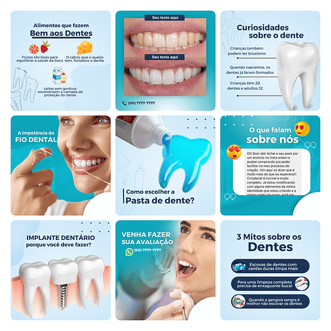 Pack Canva Dentista Odonto Template Editável 30 Artes + Bônus