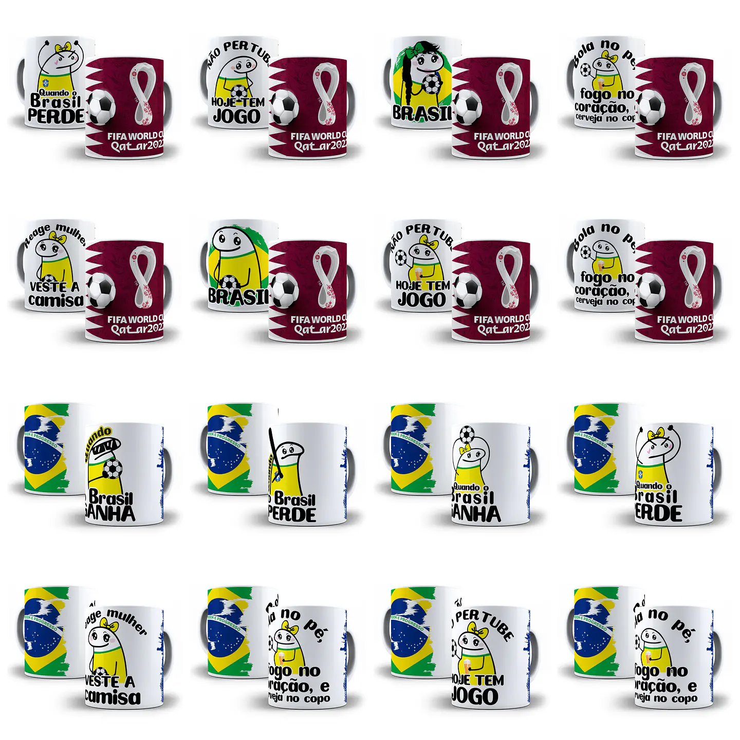 Kit Artes Canecas Flork Brasil Copa do Mundo 2022 Completo 12