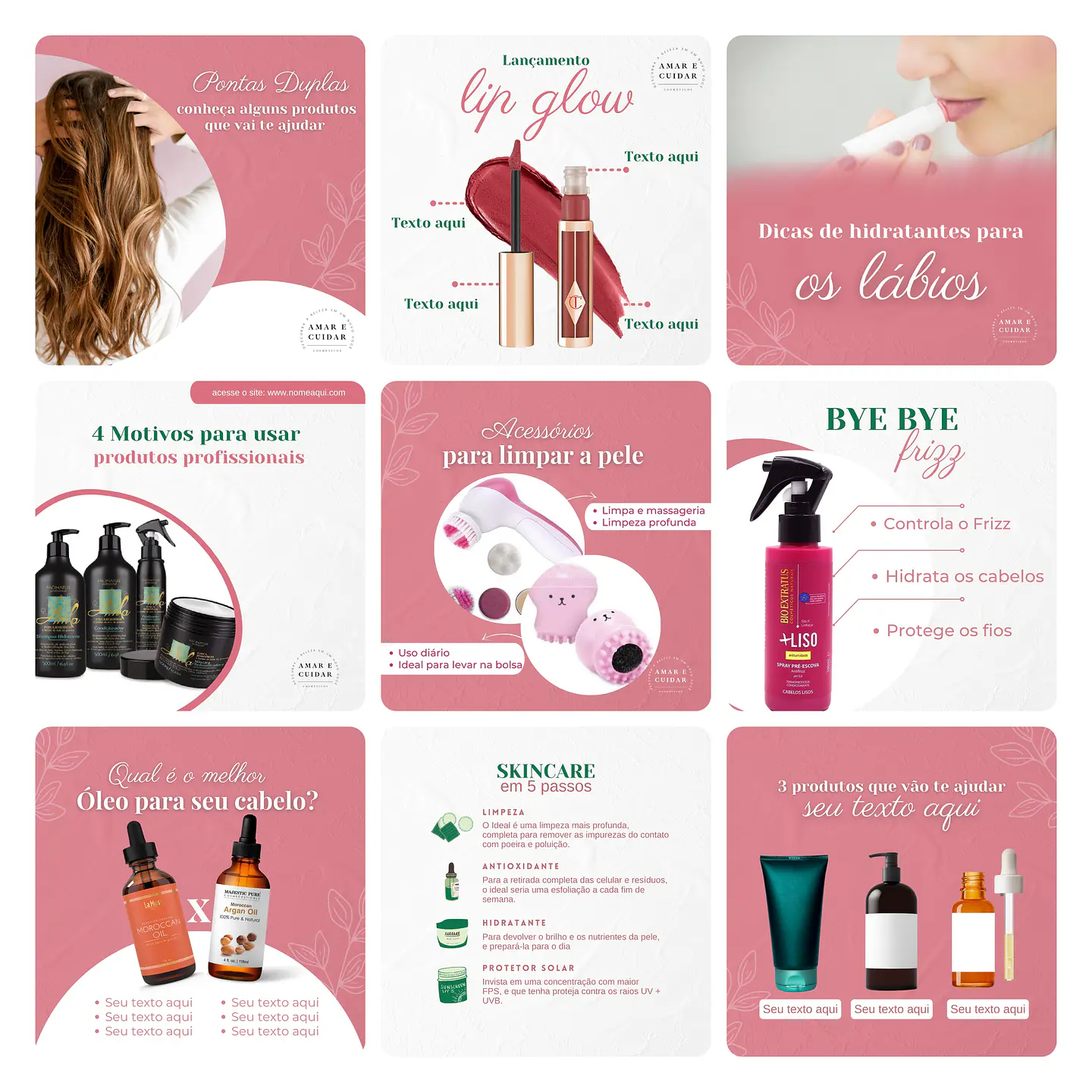Pack Canva Cosméticos Saúde Template Editável 30 Artes + Bônus 2