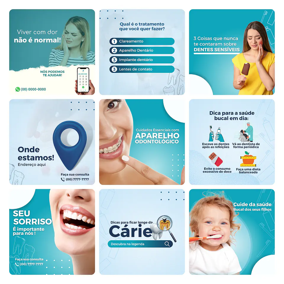 Pack Canva Dentista Odonto Template Editável 30 Artes + Bônus 2
