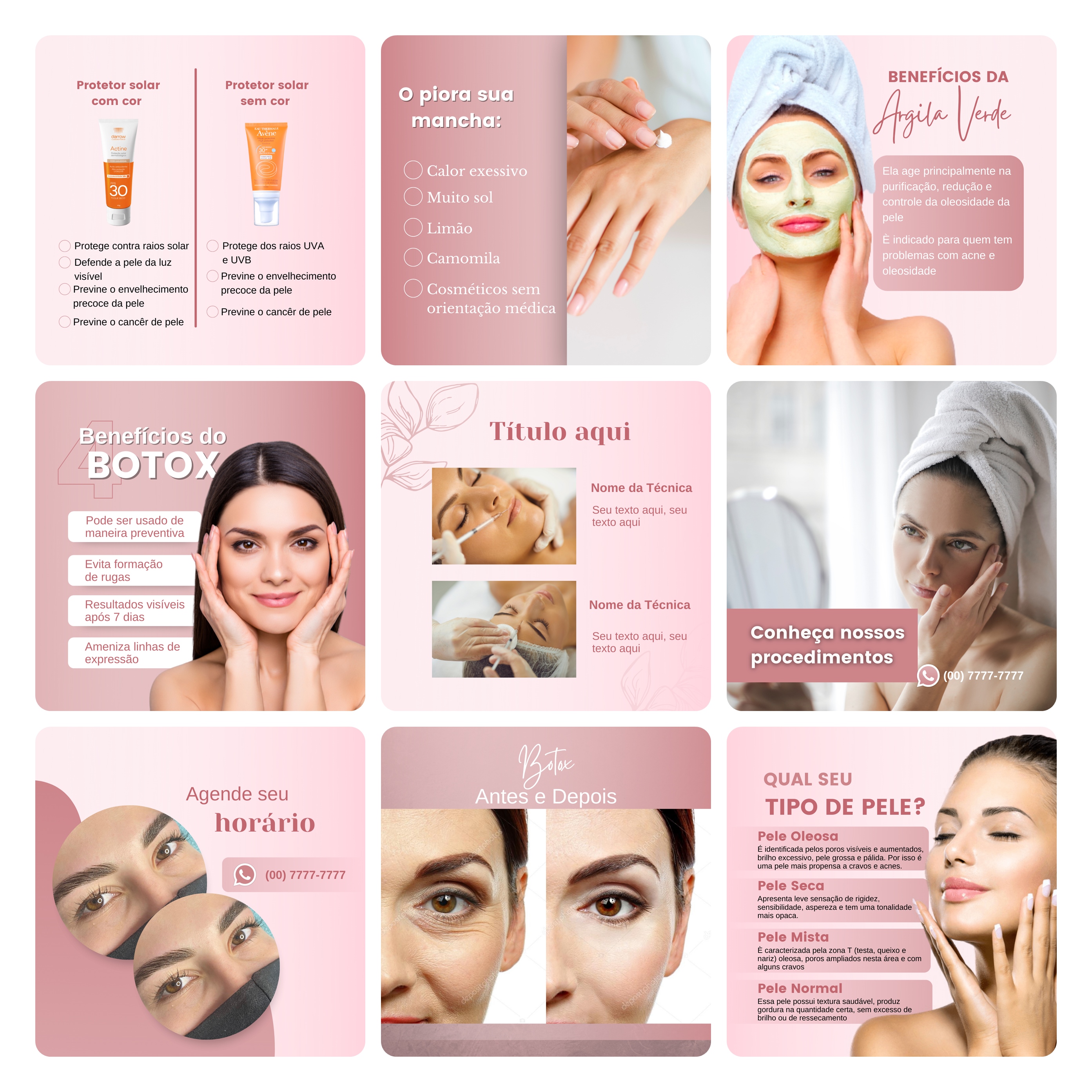 Pack Canva Estética Beleza 3.0 Template Editável 60 Artes + Bônus 2