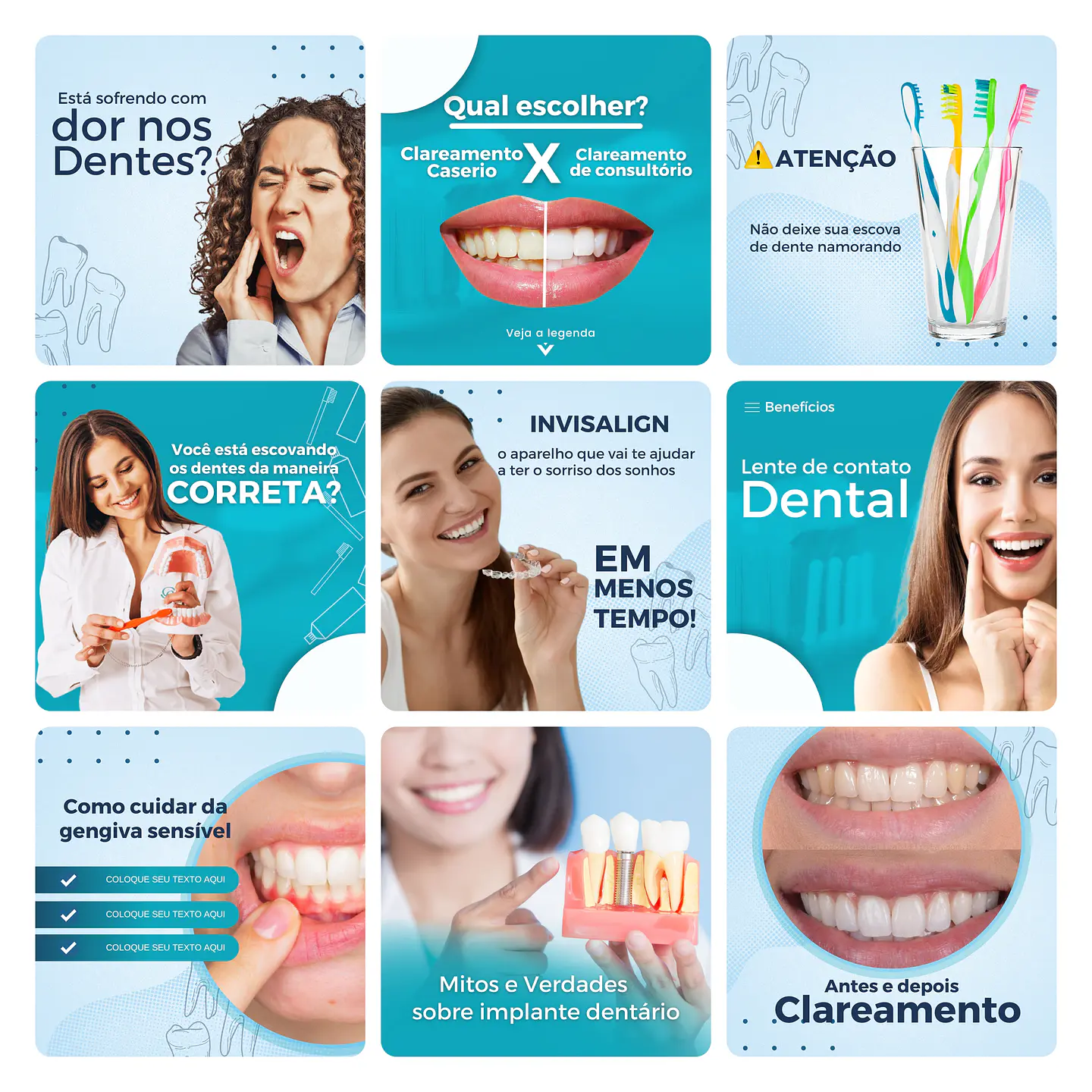 Pack Canva Dentista Odonto Template Editável 30 Artes + Bônus 3
