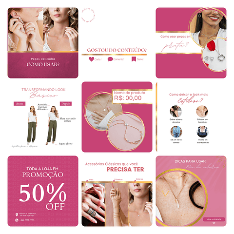 Pack Canva Loja de Acessórios Template Editável 50 Artes + Bônus