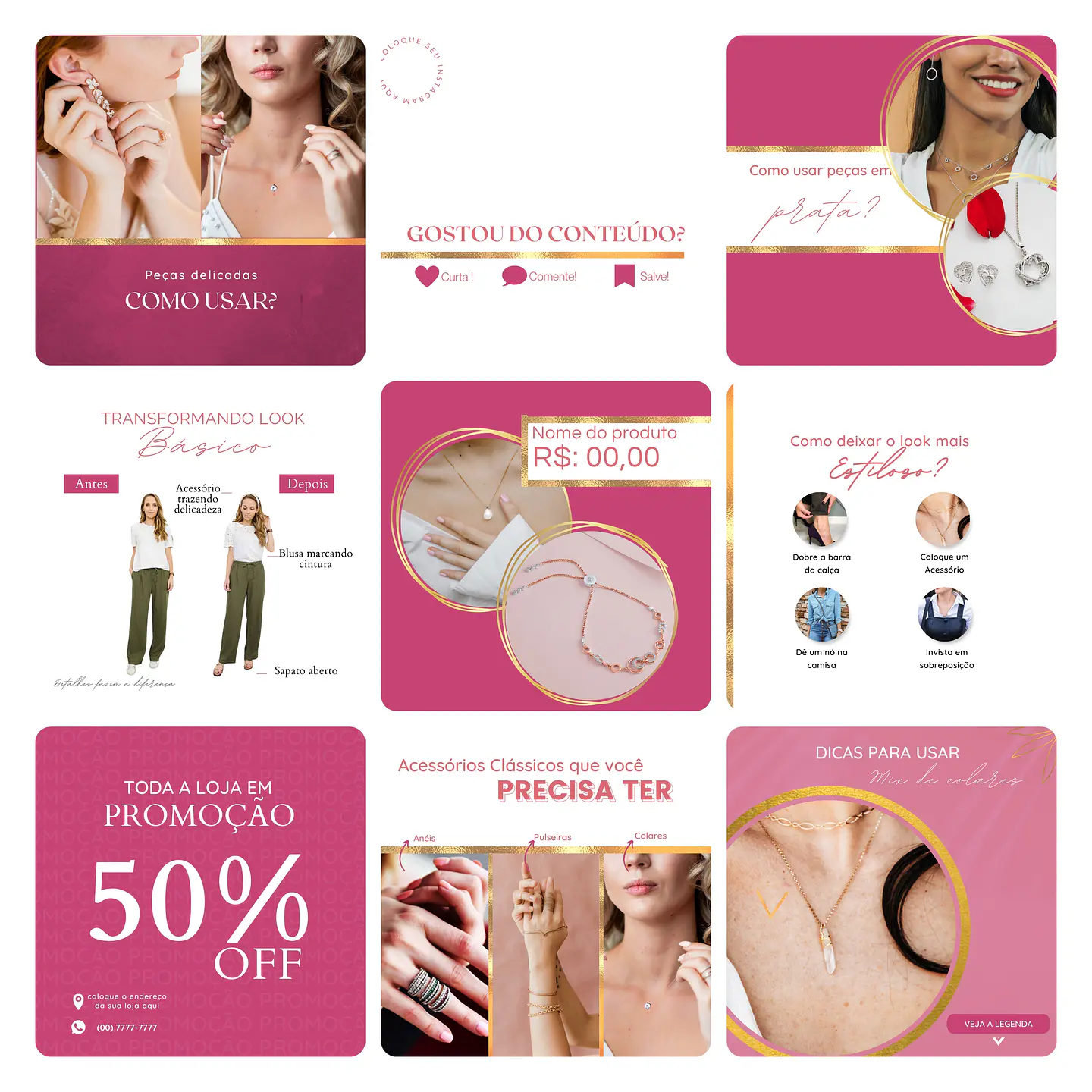 Pack Canva Loja de Acessórios Template Editável 50 Artes + Bônus 1