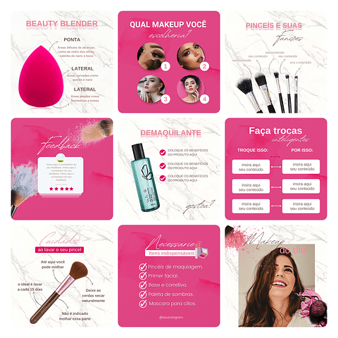Pack Canva Maquiagem Maquiadora Template Editável 30 Artes + Bônus