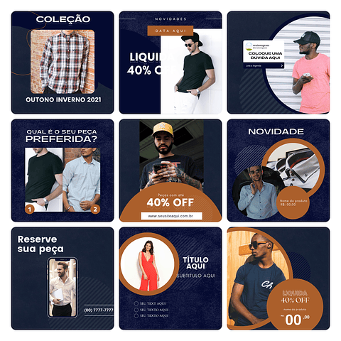 Pack Canva Moda Masculina Template Editável 30 Artes + Bônus
