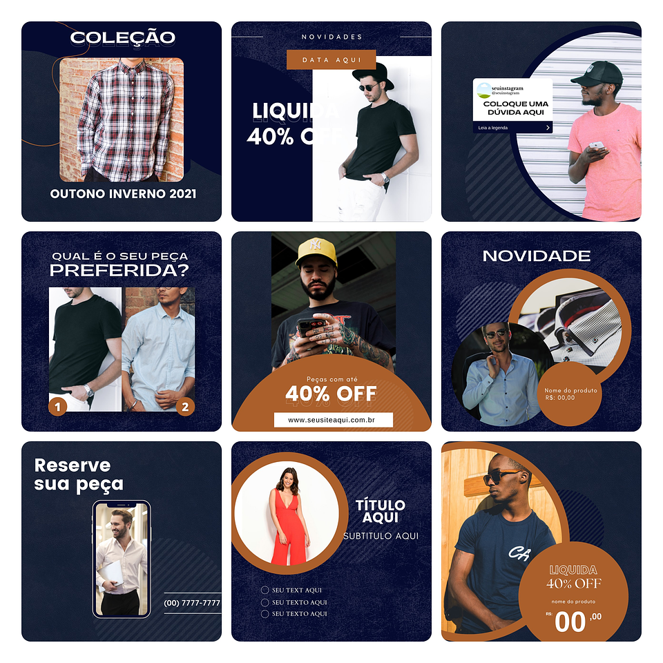 Pack Canva Moda Masculina Template Editável 30 Artes + Bônus 1