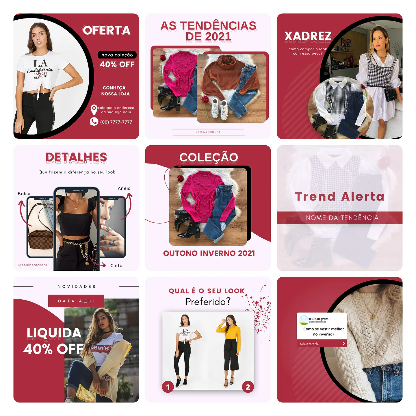 Pack Canva Loja de Roupas Femina Template Editável 40 Artes + Bônus 1