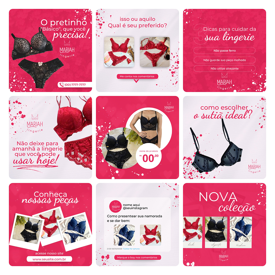 Pack Canva Moda Íntima Lingerie Template Editável 30 Artes + Bônus 2
