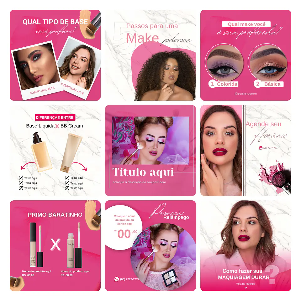 Pack Canva Maquiagem Maquiadora Template Editável 30 Artes + Bônus 2