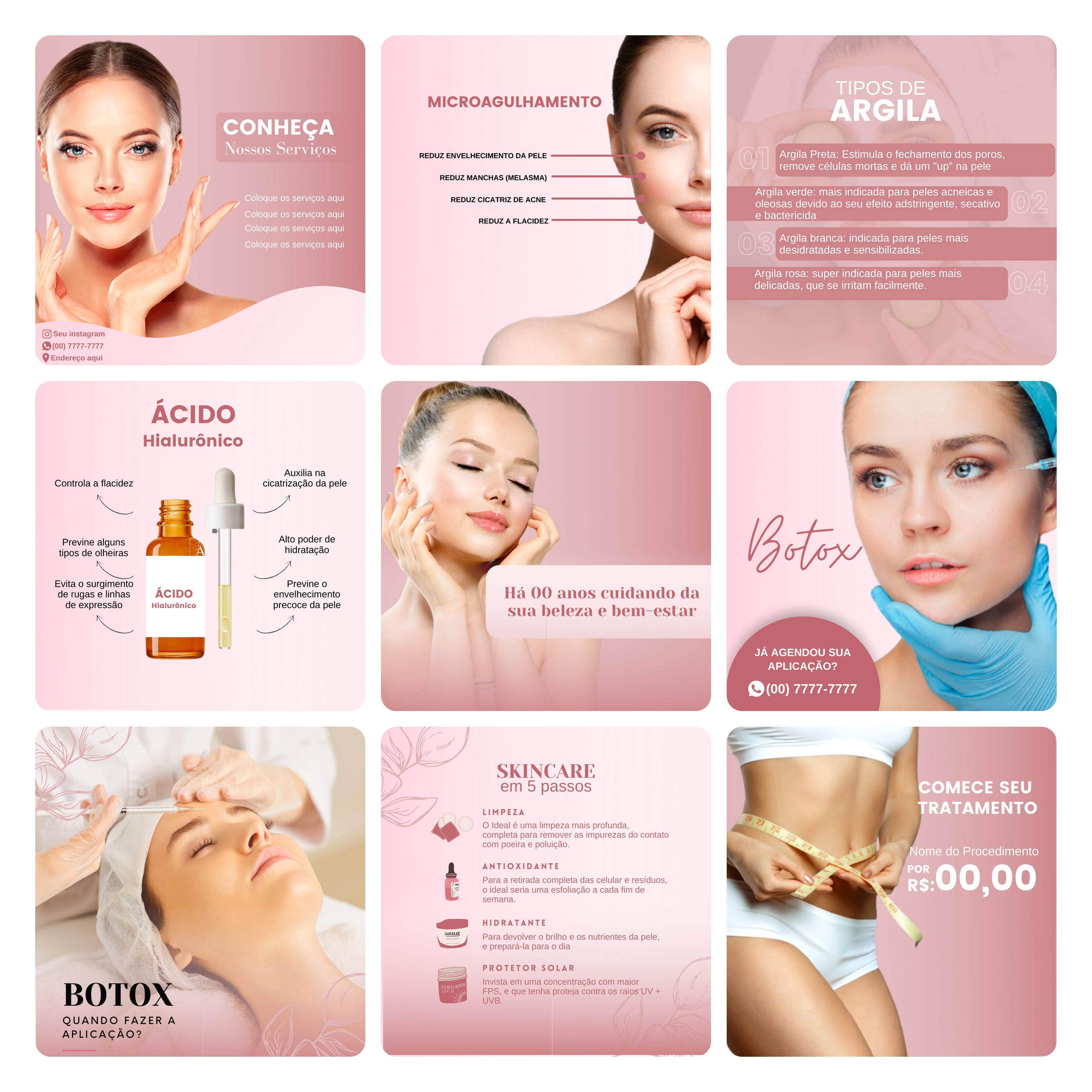 Pack Canva Estética Beleza 3.0 Template Editável 60 Artes + Bônus 5