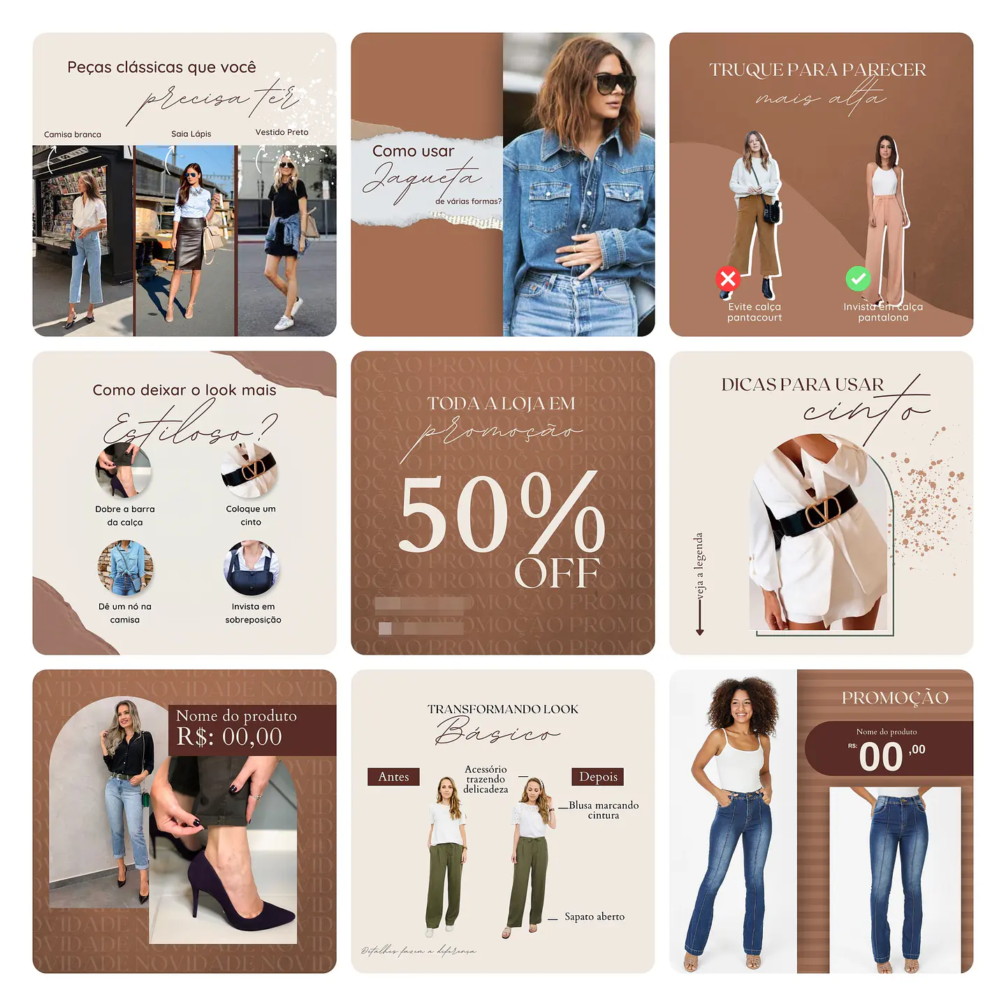 Pack Canva Loja de Roupas Minimalista Template Editável 40 Artes + Bônus 1