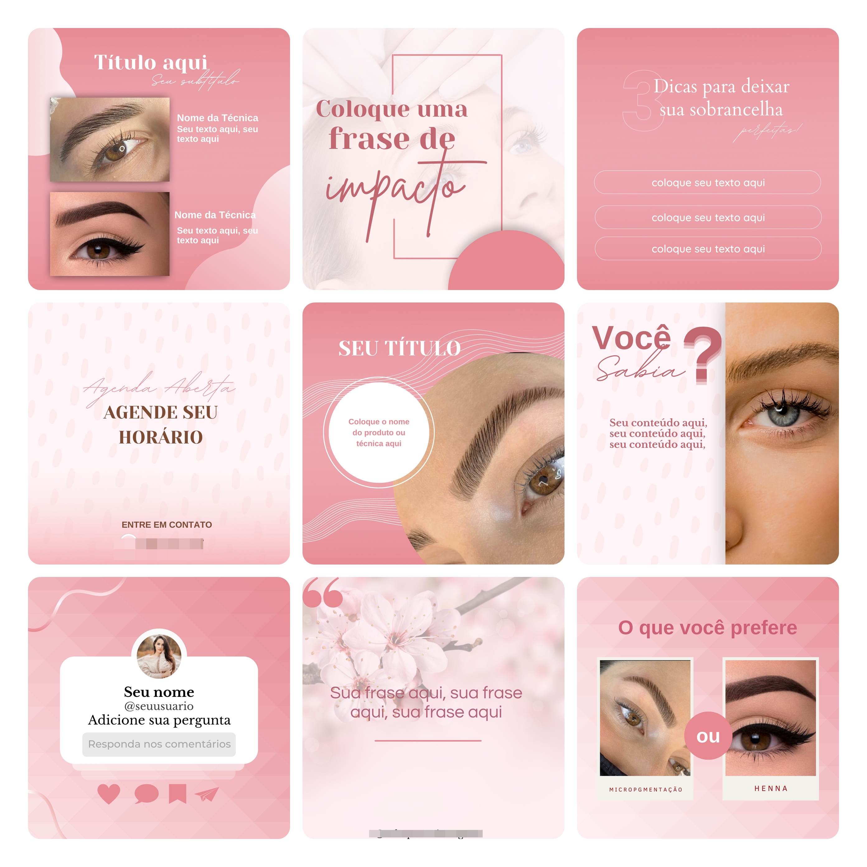 Pack Canva Micropigmentação Template Editável 50 Artes + Bônus 2