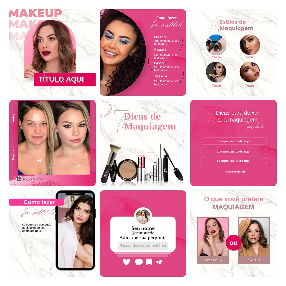 Pack Canva Maquiagem Maquiadora Template Editável 30 Artes + Bônus 3