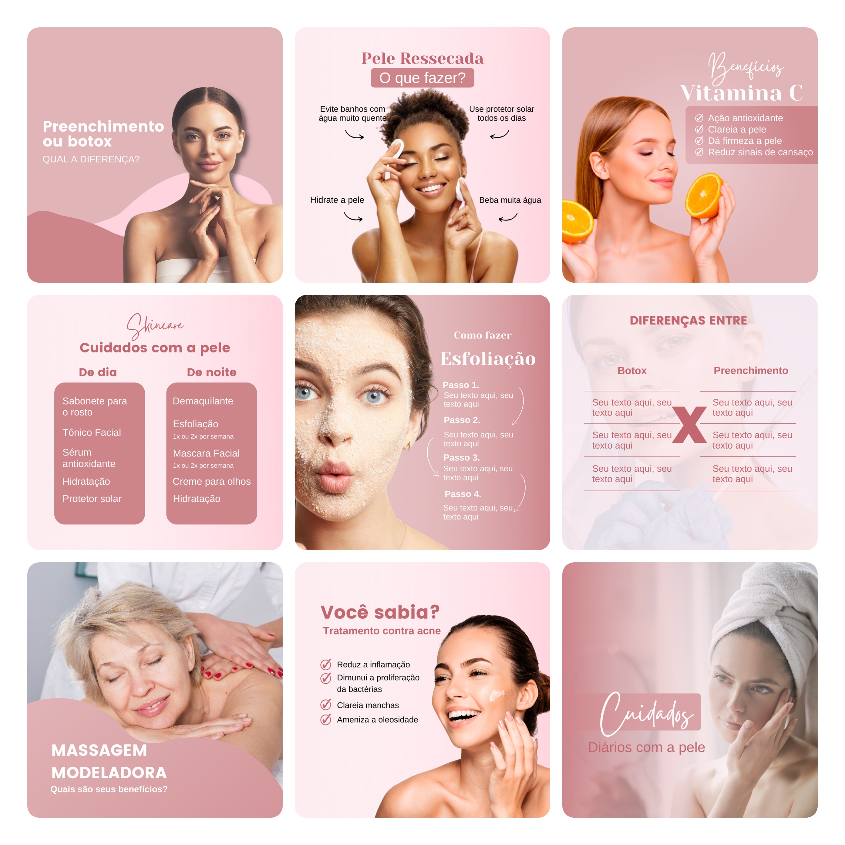 Pack Canva Estética Beleza 3.0 Template Editável 60 Artes + Bônus 6
