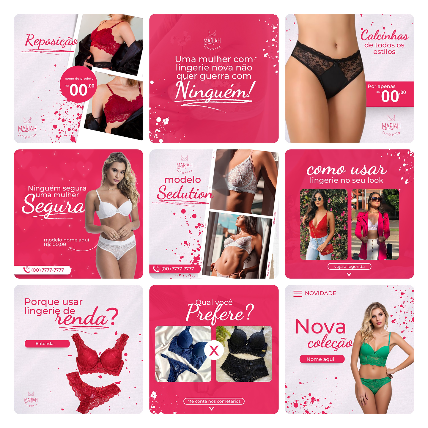 Pack Canva Moda Íntima Lingerie Template Editável 30 Artes + Bônus 3