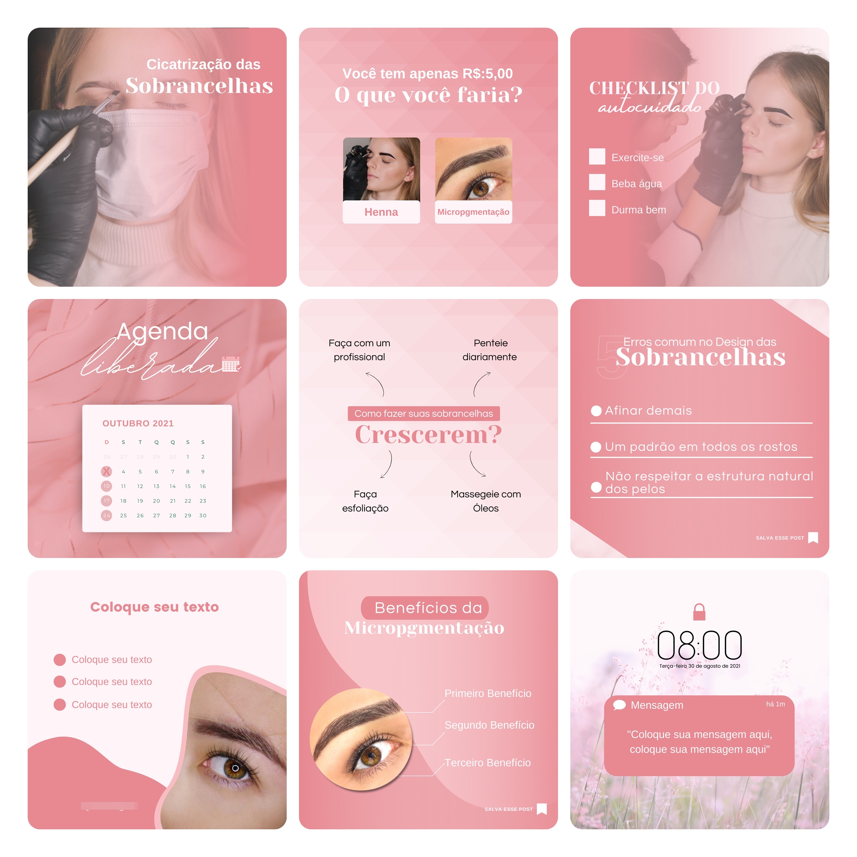 Pack Canva Micropigmentação Template Editável 50 Artes + Bônus 3