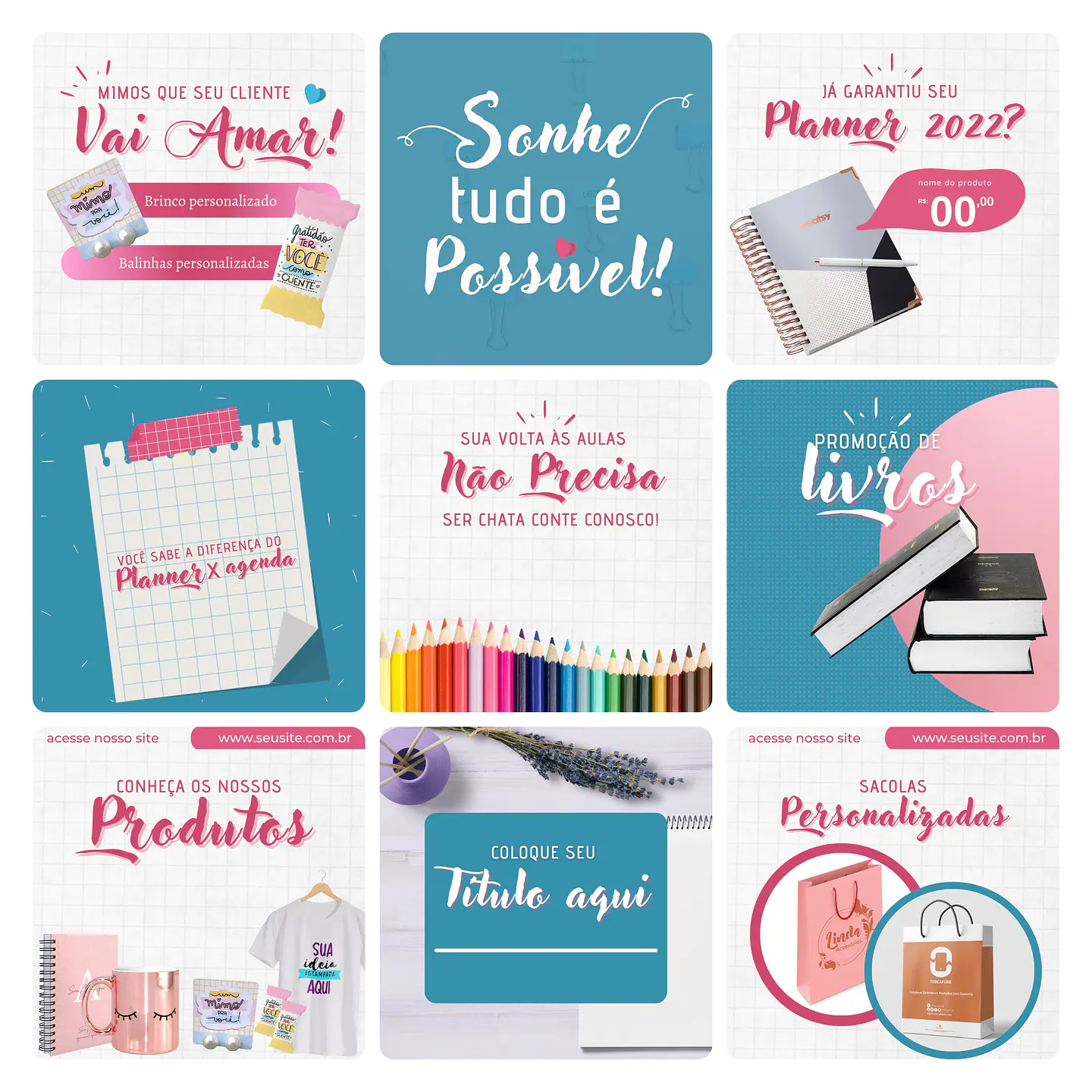 Pack Canva Papelaria Template Editável 30 Artes + Bônus 2