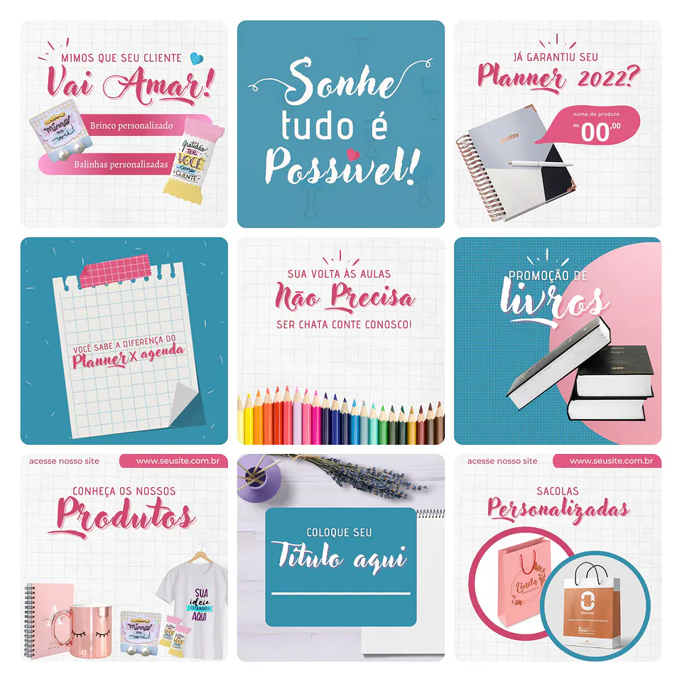 Pack Canva Papelaria Template Editável 30 Artes + Bônus 2