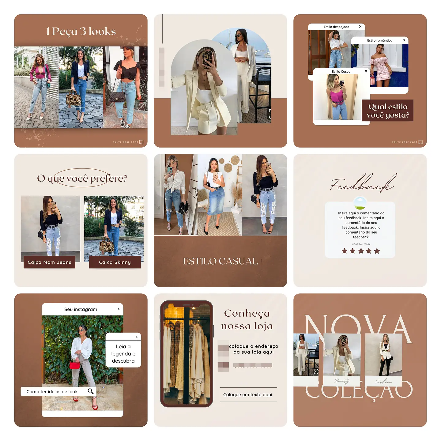 Pack Canva Loja de Roupas Minimalista Template Editável 40 Artes + Bônus 2