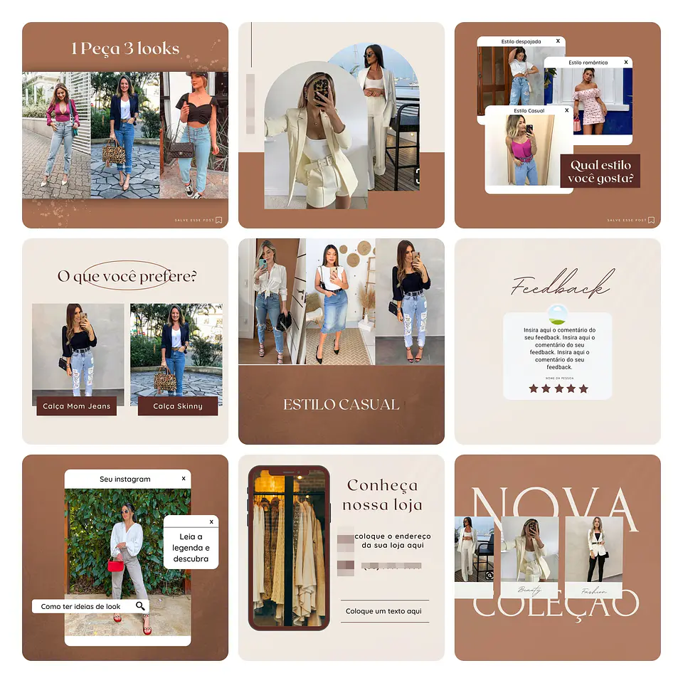 Pack Canva Loja de Roupas Minimalista Template Editável 40 Artes + Bônus 2