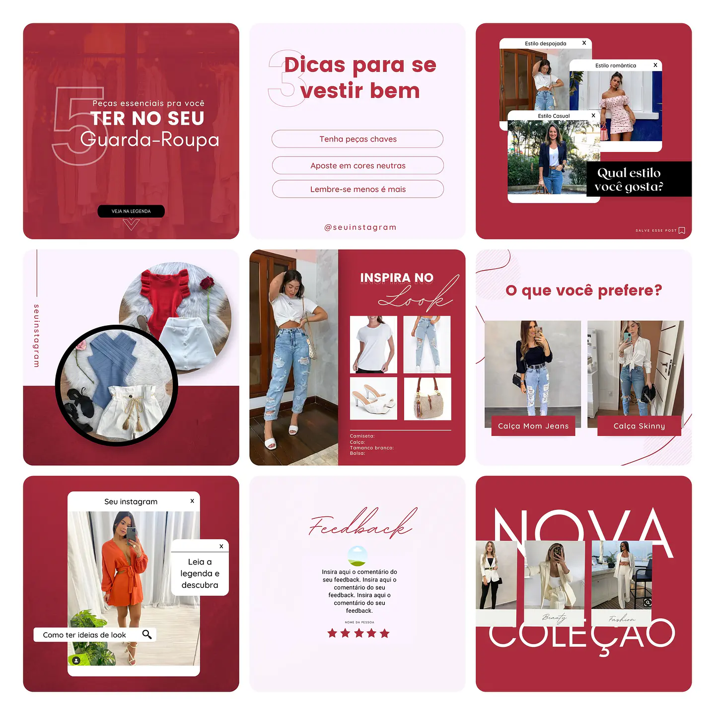 Pack Canva Loja de Roupas Femina Template Editável 40 Artes + Bônus 3