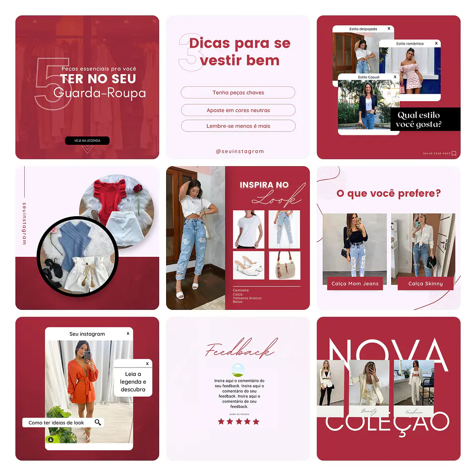 Pack Canva Loja de Roupas Femina Template Editável 40 Artes + Bônus 3