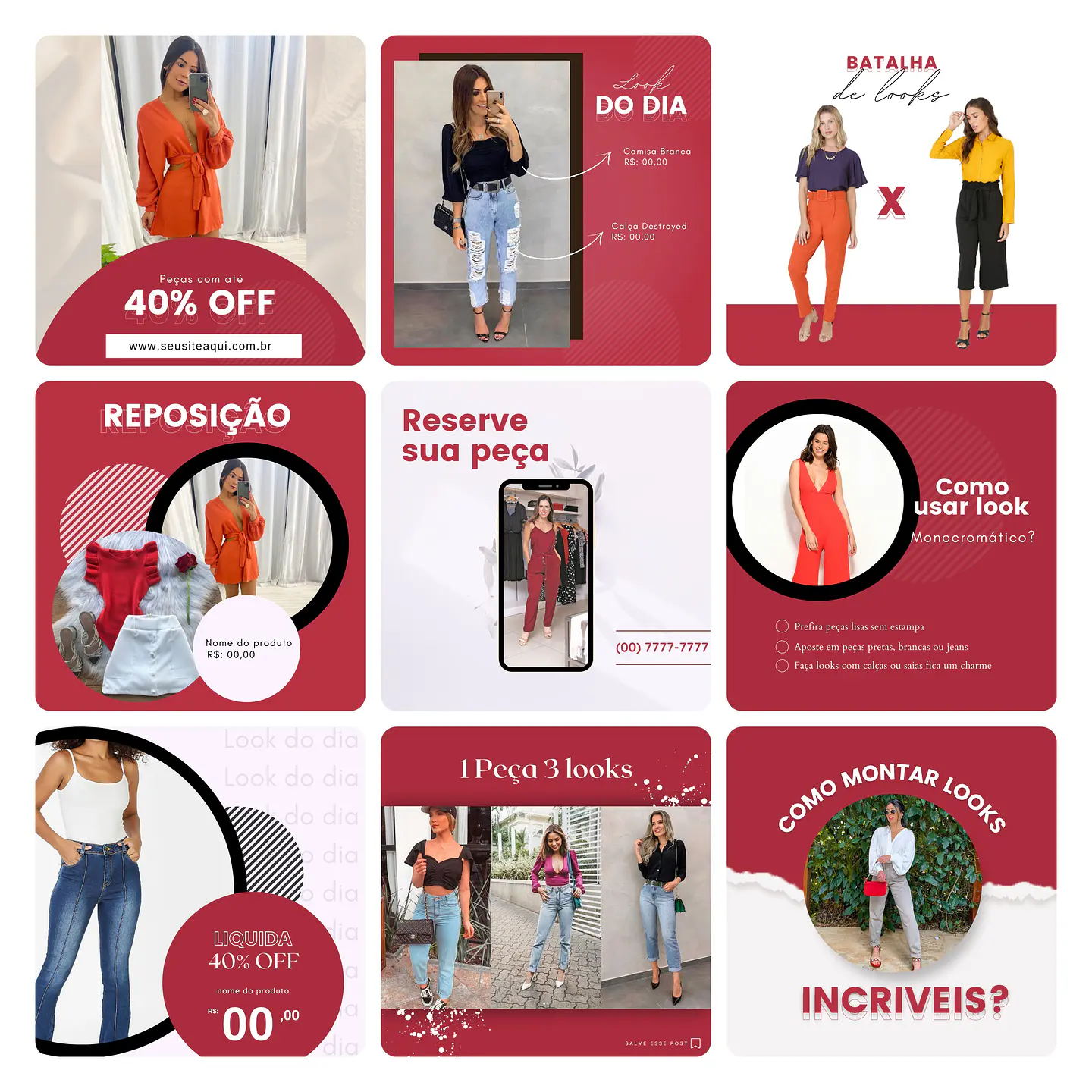 Pack Canva Loja de Roupas Femina Template Editável 40 Artes + Bônus 4