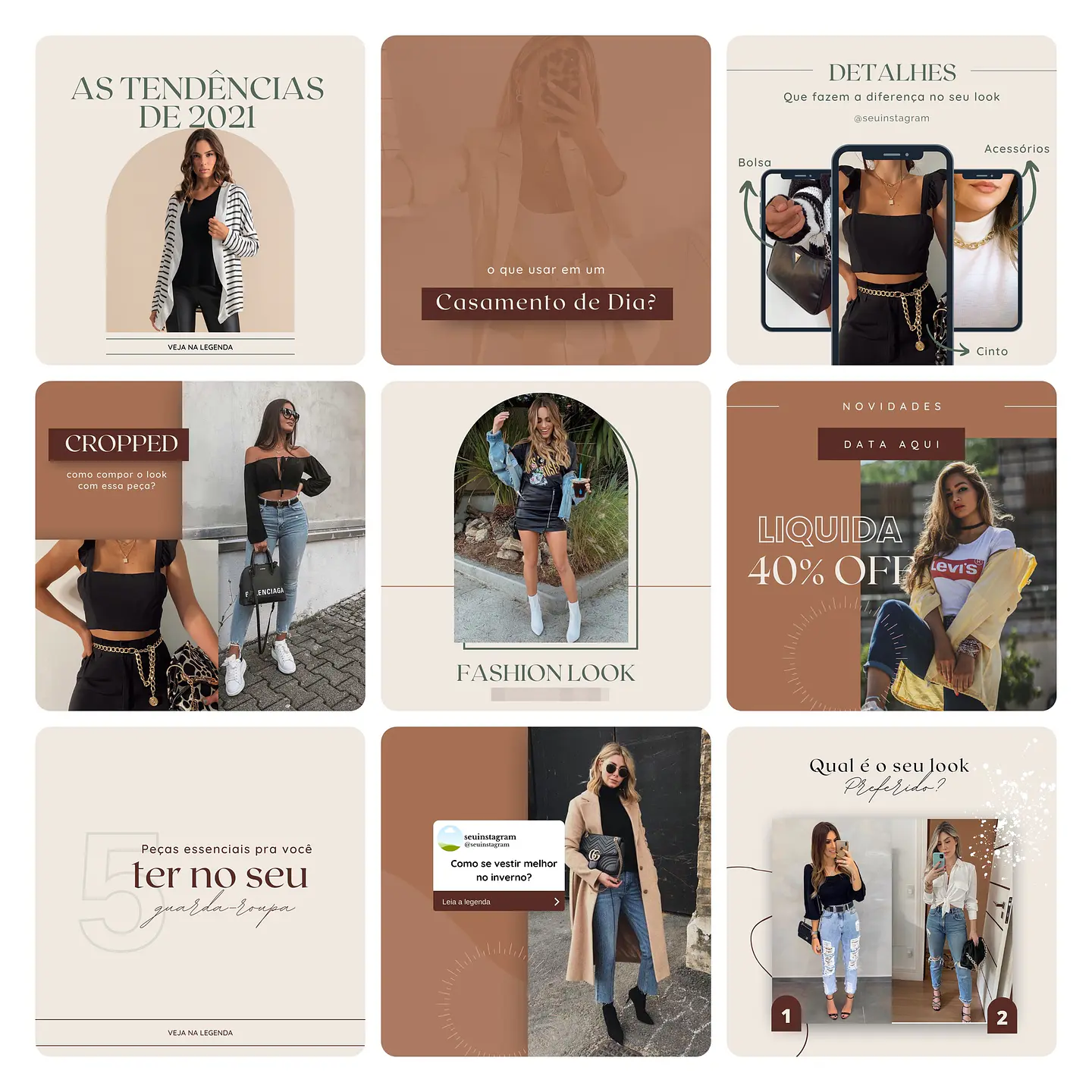Pack Canva Loja de Roupas Minimalista Template Editável 40 Artes + Bônus 4