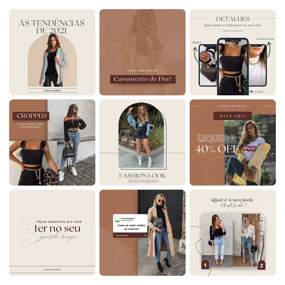 Pack Canva Loja de Roupas Minimalista Template Editável 40 Artes + Bônus 4