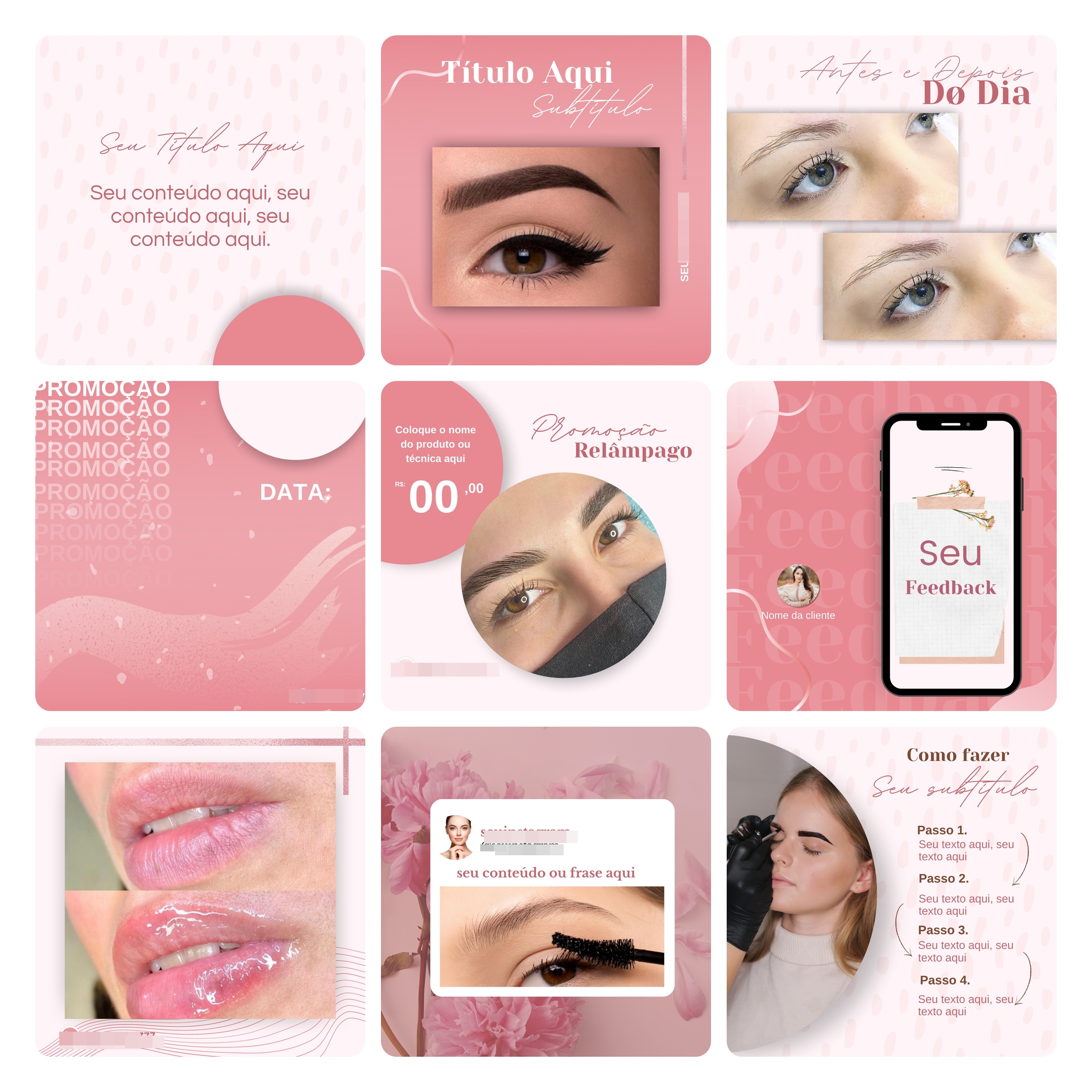 Pack Canva Micropigmentação Template Editável 50 Artes + Bônus 5