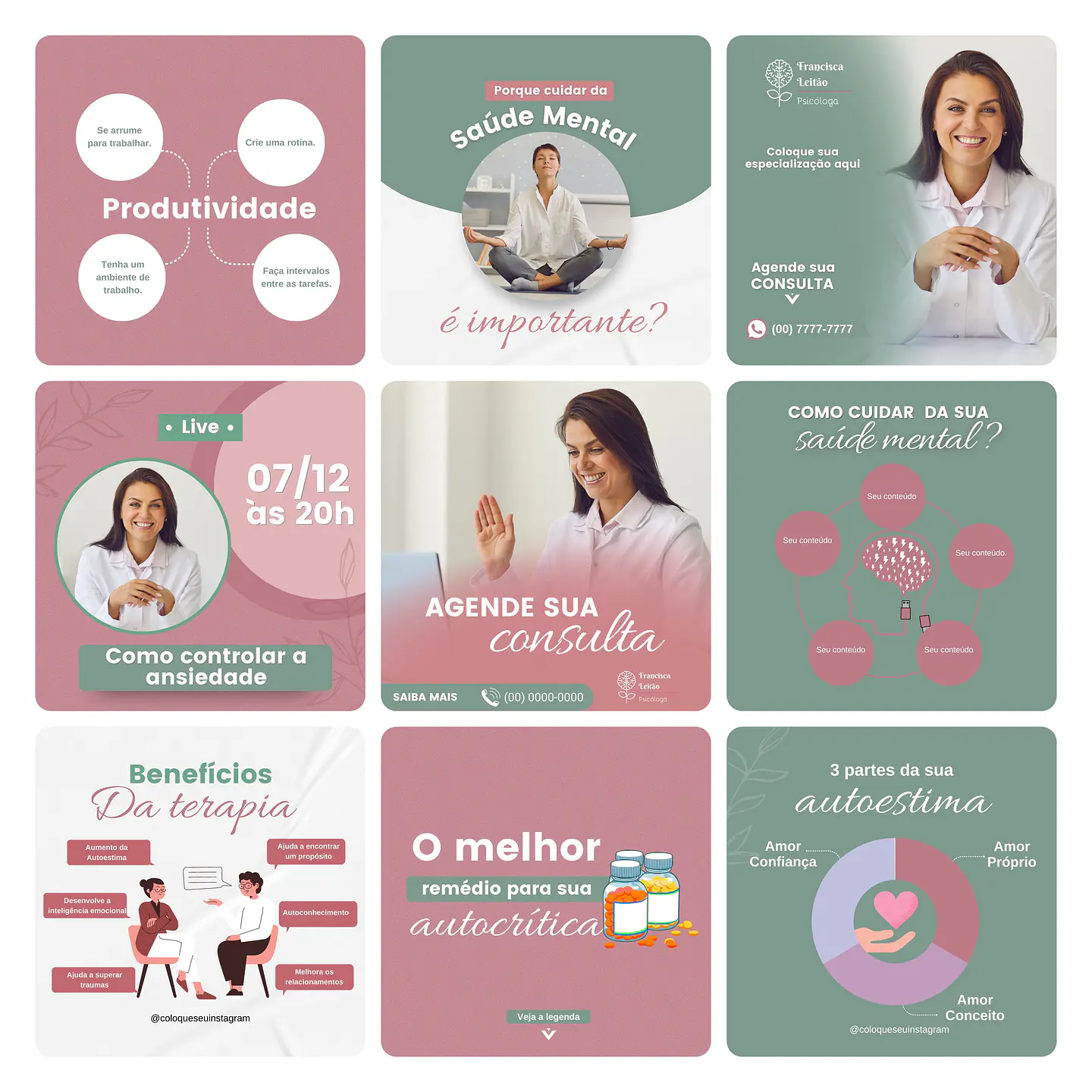 Pack Canva Psicólogos Template Editável 30 Artes + Bônus 1