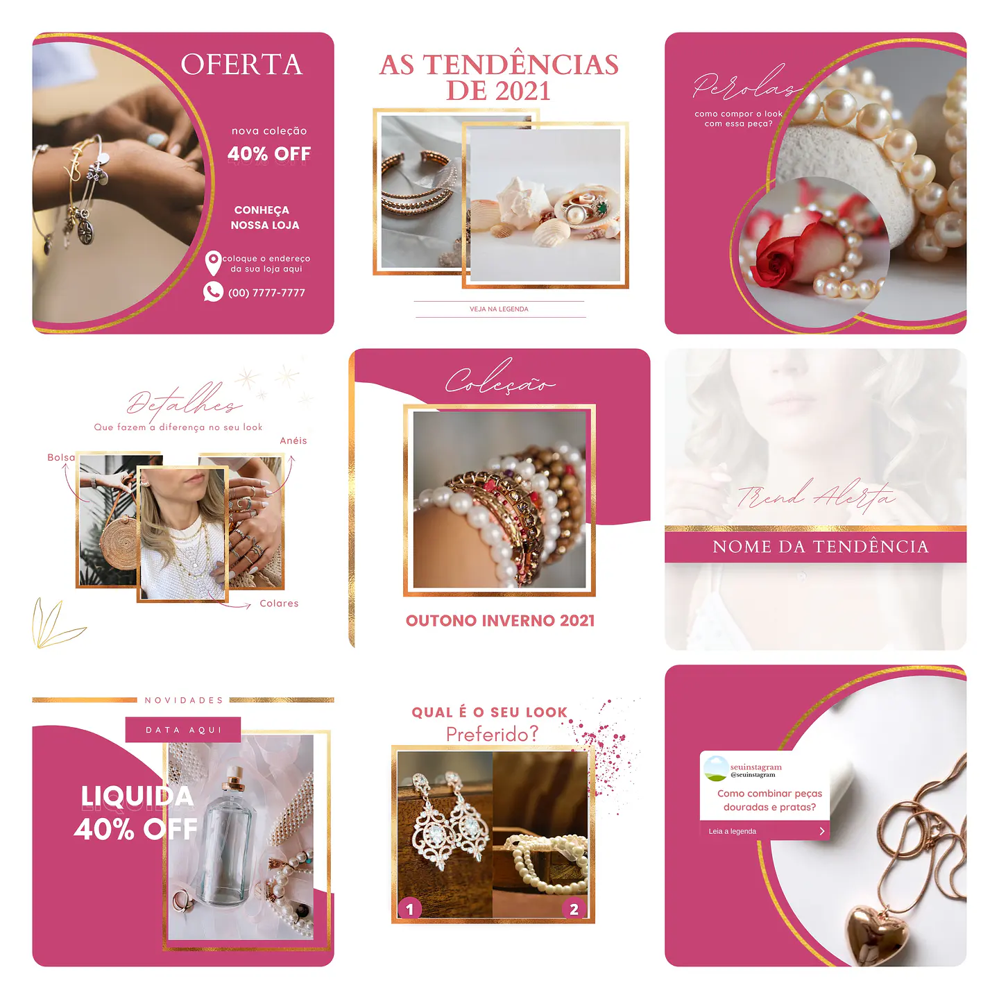 Pack Canva Loja de Acessórios Template Editável 50 Artes + Bônus 5
