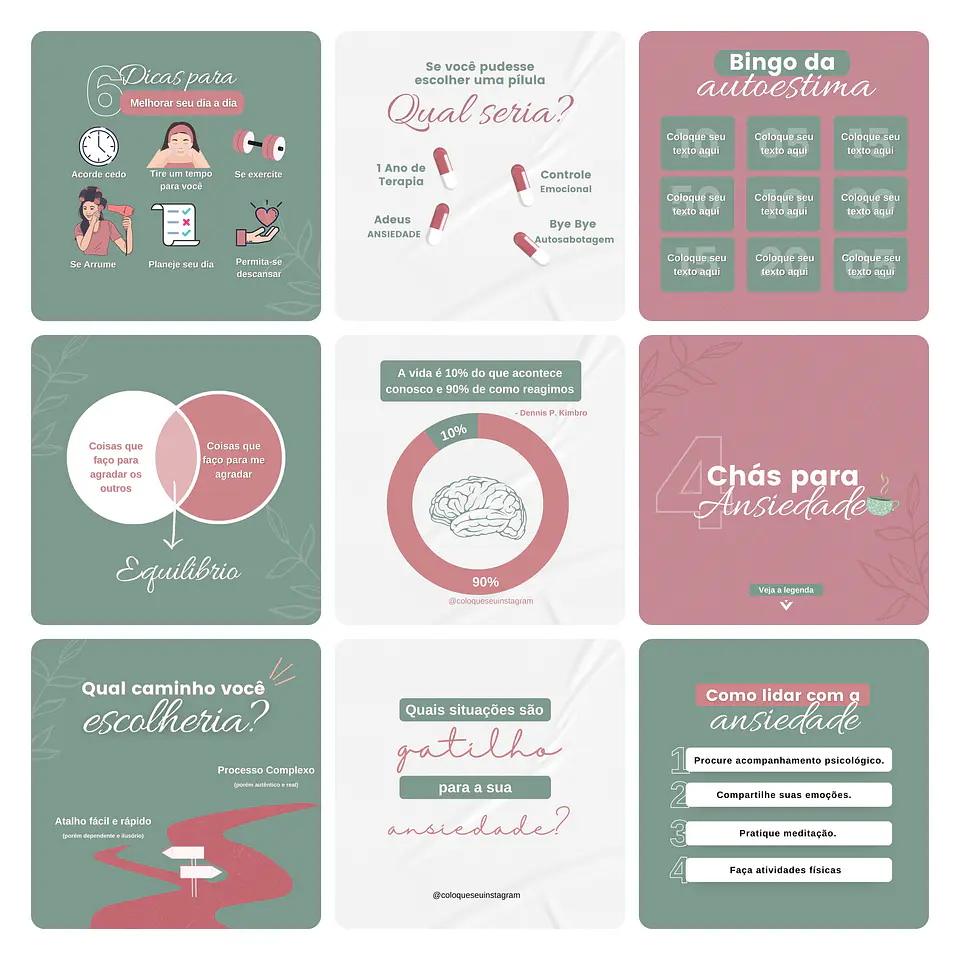Pack Canva Psicólogos Template Editável 30 Artes + Bônus 2