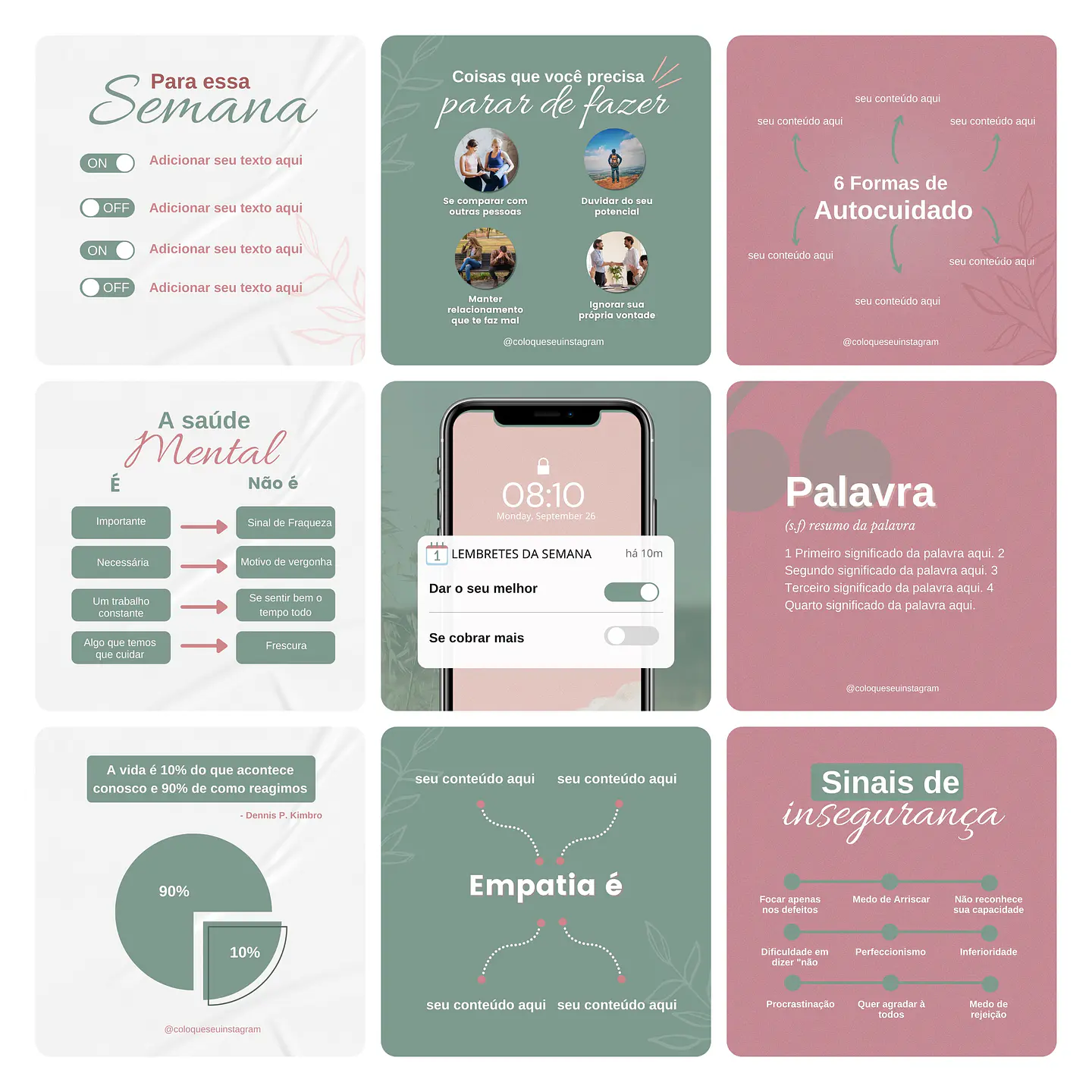 Pack Canva Psicólogos Template Editável 30 Artes + Bônus 3