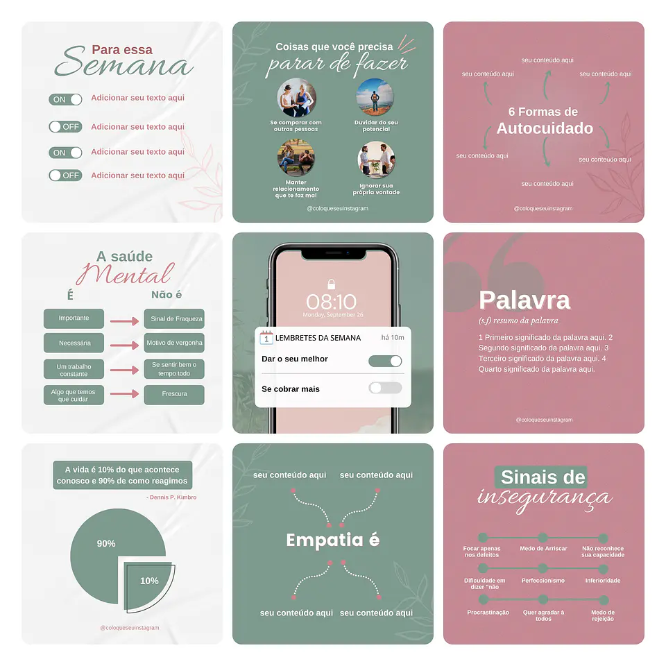 Pack Canva Psicólogos Template Editável 30 Artes + Bônus 3