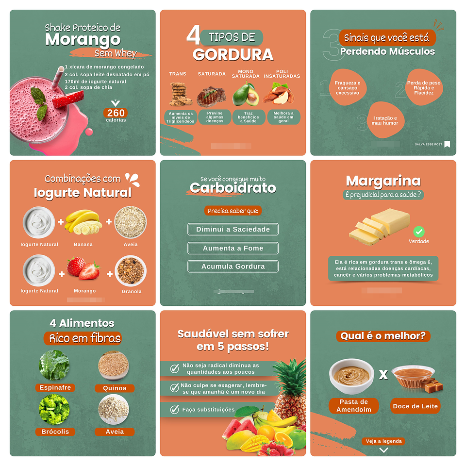 Pack Canva Nutricionista Template Editável 100 Artes + Bônus 5