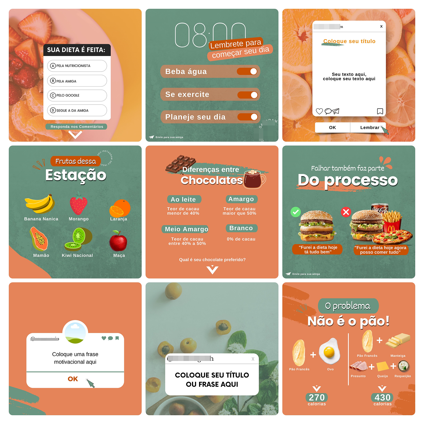 Pack Canva Nutricionista Template Editável 100 Artes + Bônus 6