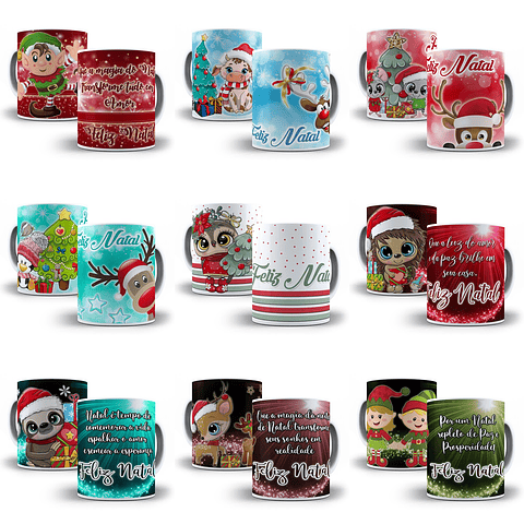 12 Artes Caneca Natal  Sublimação em Photoshop + Jpg 