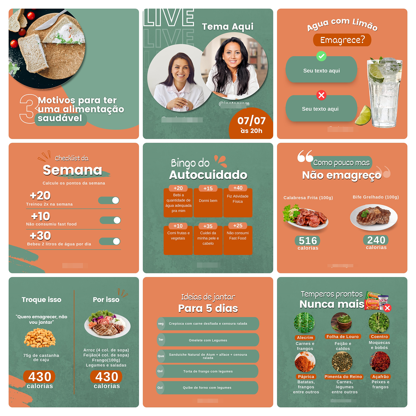 Pack Canva Nutricionista Template Editável 100 Artes + Bônus 8